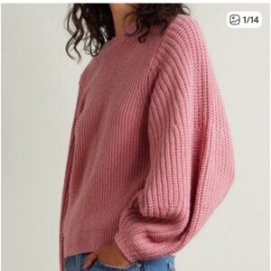 Staud Aura Pink Knit Sweater Balloon Sleeves Womens XL Soft  Wool & Cotton Blend